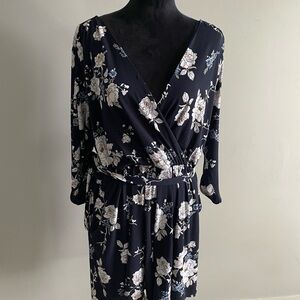 Maurices Blue and White Floral Wrap Jumpsuit